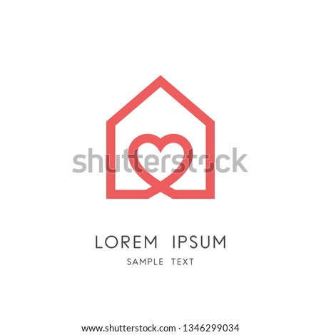 Sweet home logo - outline house and heart symbol. Love and family, social work and charity vector icon.