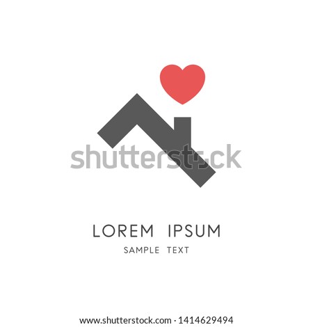 Roof and heart logo - house or home with chimney and love symbol. Happy family, real estate and realty vector icon.