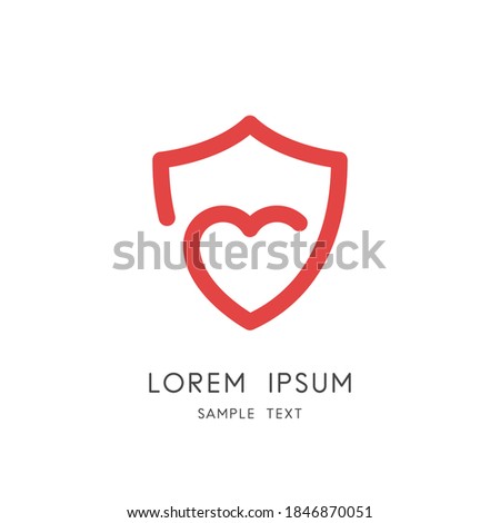 Love protection logo - shield and heart symbol. Health care and medicine, charity and social work vector icon.