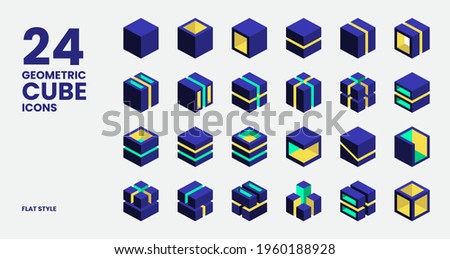 Geometric Cube Icons Collection In Flat Style