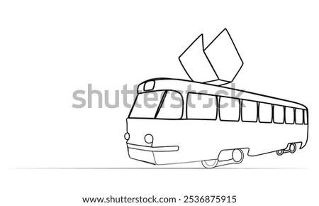 continuous drawing of a tram in one line. vector illustration