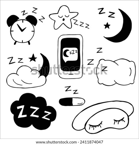 Sleep icons, night dreams and bedtime items, bed pillow, moon and bedroom vector symbols.