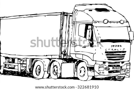 vector black and white hand drawn truck illustration