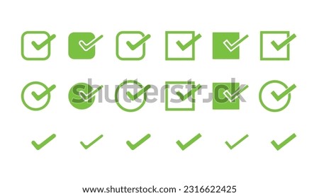 Multiple Different types of check marks. Check in boxes and circles set. Check mark icon set vector design