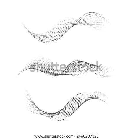 Set of dotted halftone waves. abstract liquid shapes waves, dotted wave line effect isolated on white background, Halftone graphic dots waves set