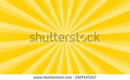 Yellow abstract background with light of sunburst. yellow starburst with halftone. sun ray retro background with flash