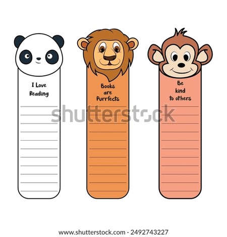 Bookmark design. Paper book mark template. Bookmark set with Cartoon illustration. Baby bookmark design for book