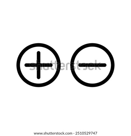 Plus and minus sign in round circle. minus and plus line styles. minus and plus vector icon and symble