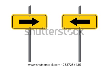 Set of yellow road signs. display board with arrow. left and right direction sign on the road. traffic sign. road symbol. vector illustration