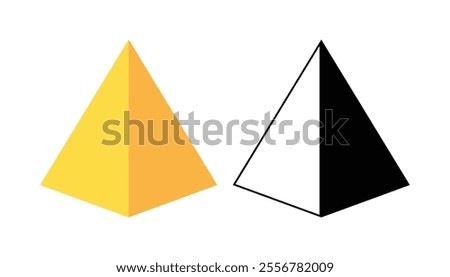 Triangle pyramid vector clip art. black and white Triangle shape. pyramid shape line. 3d pyramid geometric shape. triangle logo