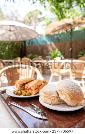 Similar – Image, Stock Photo Sobrasada with bread and parmesan typical mallorca spain