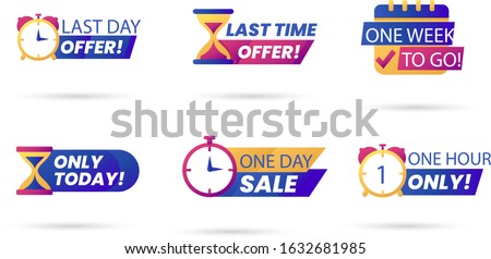 Sale countdown days left badge set. last down count offer banners and last day discount and sale stickers. Logos, signs, stickers, deal badge template for advertising & promotion in shop market.