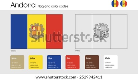 Andorra Flag version of colored, outline and icons