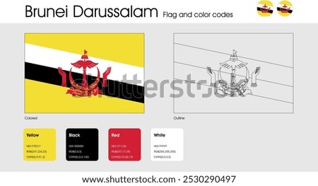 Brunei Darussalam Flag version of colored, outline and icons