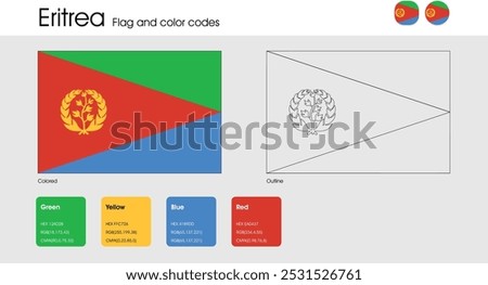 Eritrea Flag version of colored, outline and icons