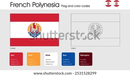 French Polynesia Flag version of colored, outline and icons