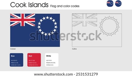 Cook Islands Flag version of colored, outline and icons