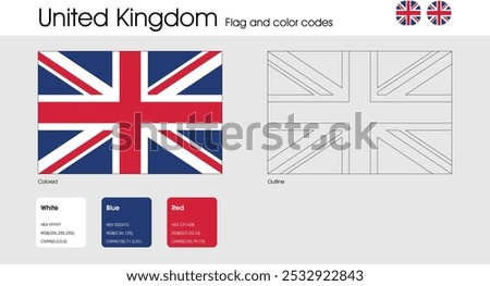 United Kingdom Flag version of colored, outline and icons