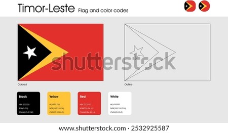 Timor Leste Flag version of colored, outline and icons