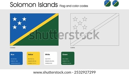 Solomon Islands Flag version of colored, outline and icons