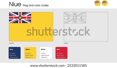 Niue Flag version of colored, outline and icons