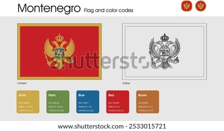 Montenegro Flag version of colored, outline and icons