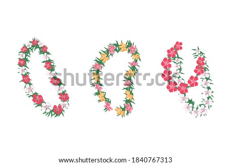 Set of Hawaiian tropical floral garlands, cartoon vector illustration isolated on white background. Wedding and holiday garlands with tropical flowers.