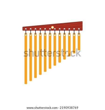 Bar Chimes percussion musical instrument icon or symbol, flat vector illustration isolated on white background. Plank with tubes acoustic instrument known as wind chimes.