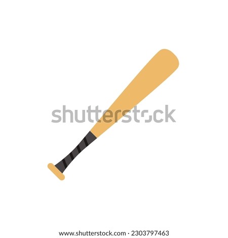 Simple baseball bat flat style, vector illustration isolated on white background. Decorative design element, baseball bat, tool to hit ball, American sport game