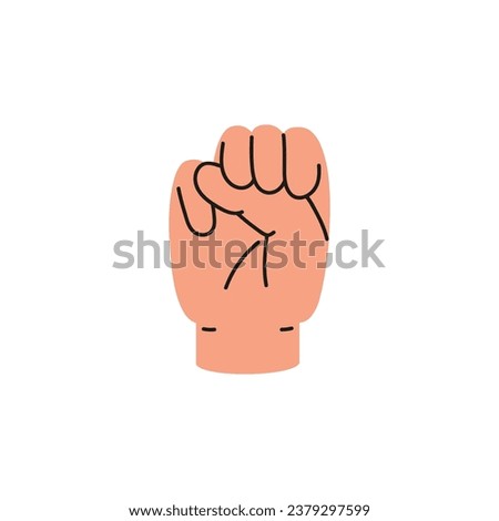 Hand, gesture with thumb inside, vector illustration isolated on white. Wrist, closed palm, letter M in American sign language. Drawing in simple flat cartoon style. Icon for assistive design.