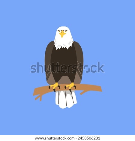 Perched eagle with a stern look. Vector illustration of a majestic bird on a branch, with a simple, clean design for nature themes.