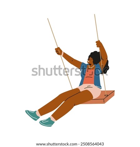 A vector illustration depicting a woman on a swing demonstrates freedom. An image radiating happiness is ideal for presenting a positive life experience