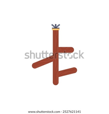 Wooden small ladder branch shape for domestic birds icon. Cartoon Zoo accessory for birds cage. Vector flat illustration of parrots toys equipment with screwing isolated on white background