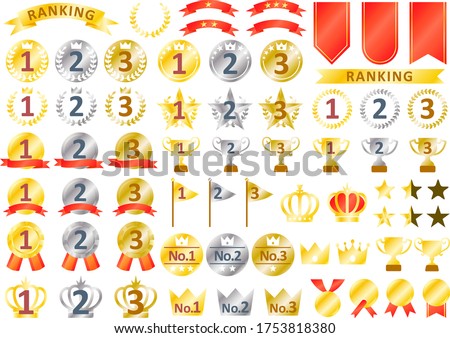 Ranking icon, ribbon and goldmedal set