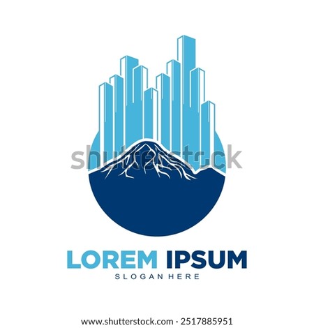 Volcano with skyscraper building logo design vector