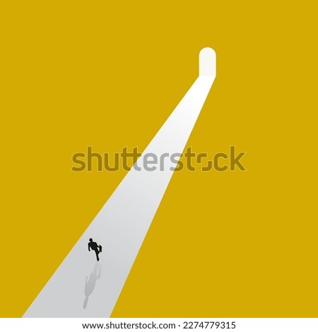 Businessman walking to the door in the end of the road. Business visionary leadership concept illustration