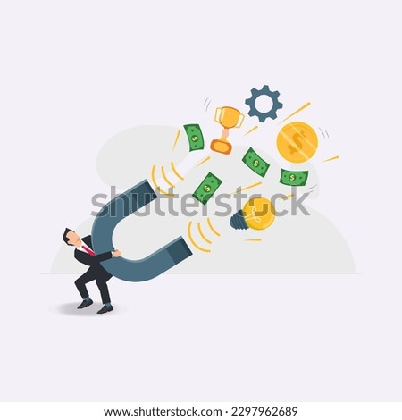 Vector businessman holding a magnet attracts the assets design vector illustration