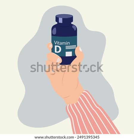 Vitamin D bottle held  by hand design vector