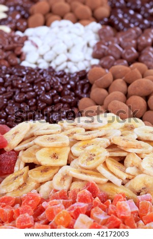 Chocolate covered nuts and dried fruit