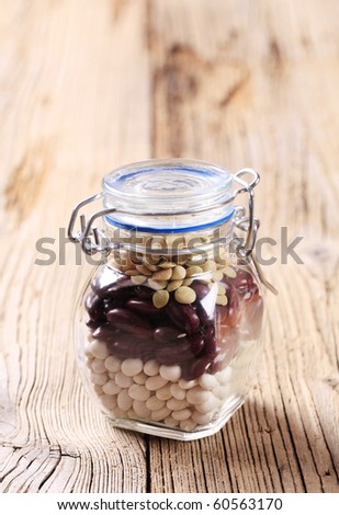 Beans and lentils in a jar