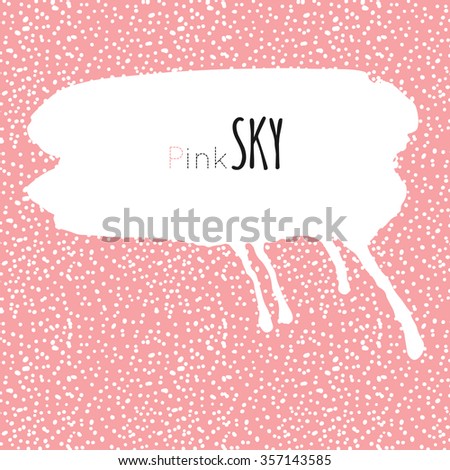 Pink, sky, cloud, milk, winter, snow, rain. Hand drawn vector illustration. Line art ink sketch. Watercolor abstract background. Mixed Media, paper cut. 