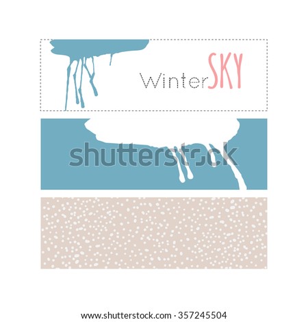 Night, sky, cloud, winter, stars, moon, snow, rain. Hand drawn vector illustration. Line art ink sketch. Watercolor abstract background. Mixed Media, paper cut. 