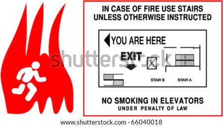 In Case Of Fire: Set Of Symbols And Instructional Text Stock Vector ...