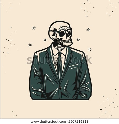 Vector Illustration Skeleton wearing suit. Intel Bodyguard Skeleton