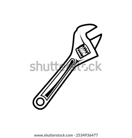 Wrench and an adjustable wrench. Black and white illustration of wrenches. Vector illustration