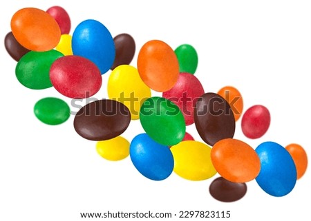 Similar – Image, Stock Photo Many colorful candies fall down in front of a black background