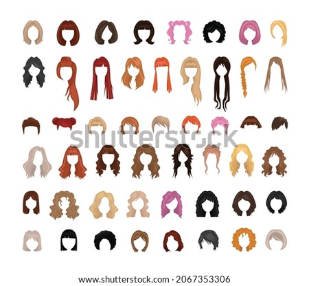 Collection of women's hairstyles for beauty web applications. Wigs for creating different looks.