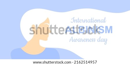 Albino woman with long hair on a soft blue background. International albinism awareness day  Imagine de stoc © 