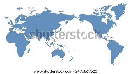 Blue and white Asia and Oceania centered world map. Flat vector illustration