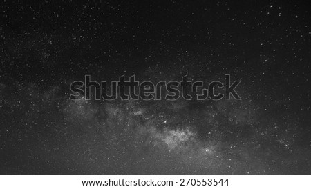 Dark late night clear sky view with the milky way and constellation  - long exposure, black and white techniques